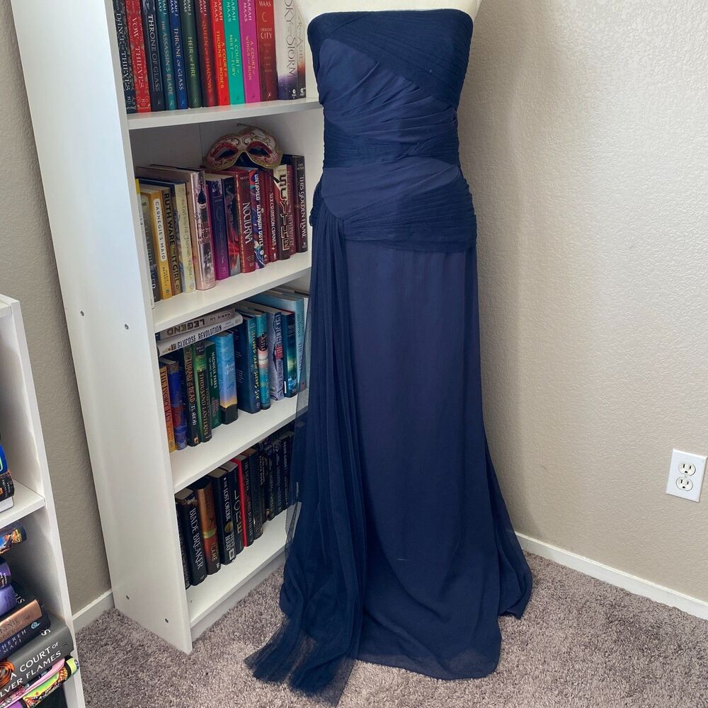 WHITE by VERA WANG Strapless Navy Ruched Chiffon Formal Wedding Dress Size 18